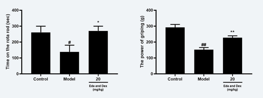 神经功能药效学考察：C 转棒滞留时间；D 抓握力（mean±SEM）.jpg